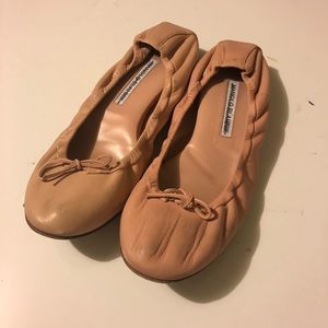 Manolo Blahnik Tobaly Napa Ballerina Flat in blush